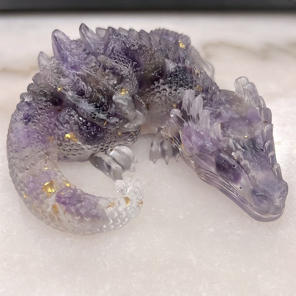 Amethyst Gemstone and Gold Flake Dragon Resin Figurine - Picture 5 of 7